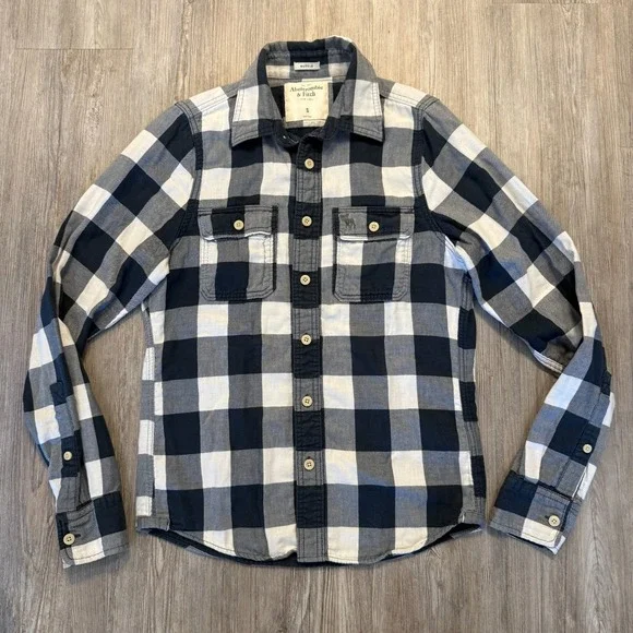 Abercrombie & Fitch Mens Small Vintage Y2K Muscle Fit Flannel Blue - Picture 2 of 6